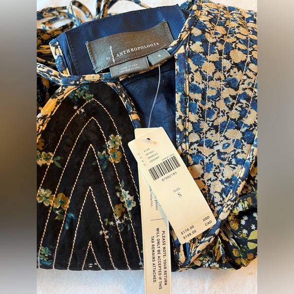 Anthropologie Short Sleeve Draped Tunic Mini Dress in Blue Floral Size S NWT - Picture 7 of 7